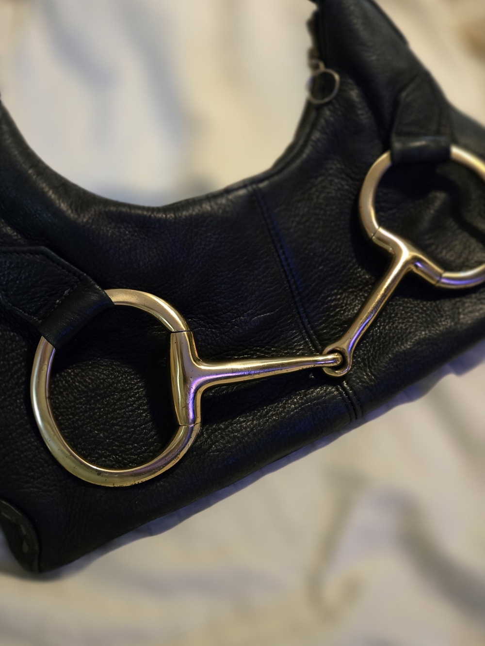 Zina Eva Black Shoulder Bag with Brass Horse Bit Hand Crafted Vintage Leather